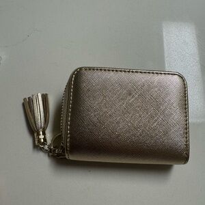 Gold Textured Leather Wallet with Tassel